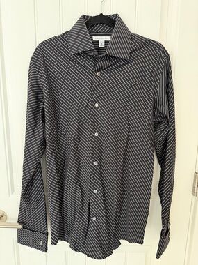 Banana Republic Black Dress Shirt with White Diagonal Stripes